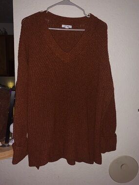 Nine West Rust V-Neck Knit Sweater